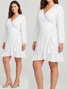 Cato White Wrap Dress XL NWT Romantic Ruffle Long Sleeve Coquette Cottagecore